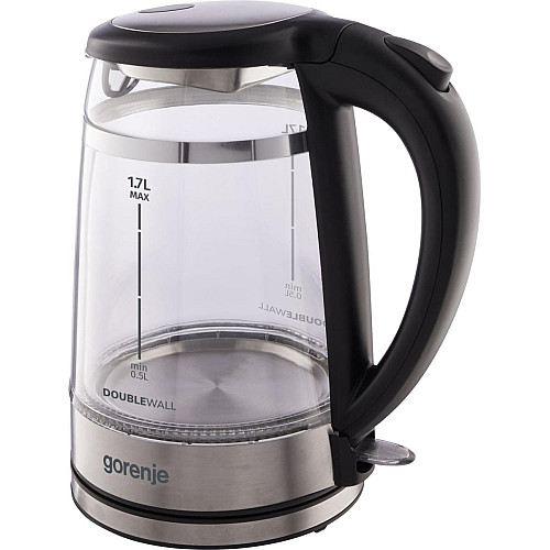 Электрочайник Gorenje 1.7л, 2,200 Вт, strix контроль, стекло, черный