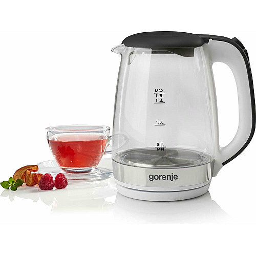 Электрочайник Gorenje 1.7л, 2,200 Вт, strix контроль, стекло, белый
