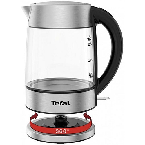 Электрочайник Tefal Glass Kettle 1.7л, стекло, с подсветкой, серебристо-черный