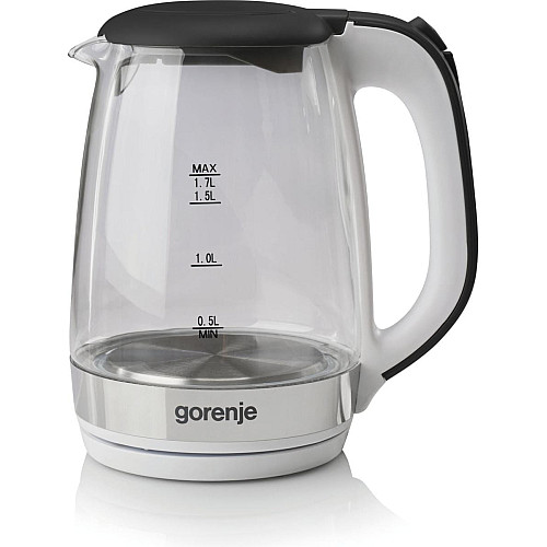 Электрочайник Gorenje 1.7л, 2,200 Вт, strix контроль, стекло, белый