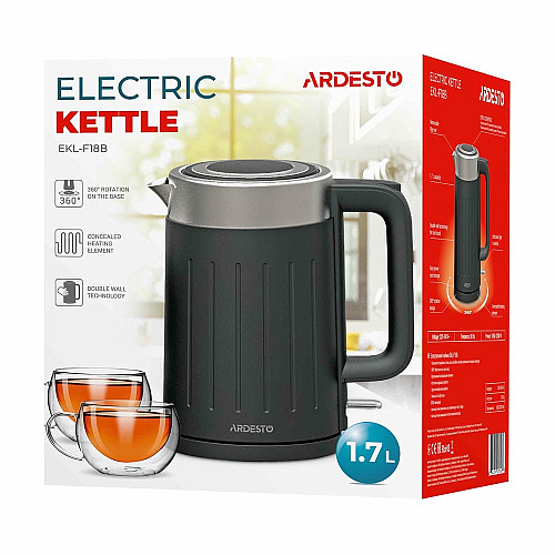 Электрочайник ARDESTO 1.7л, Strix, двойные стенки, черный матовый