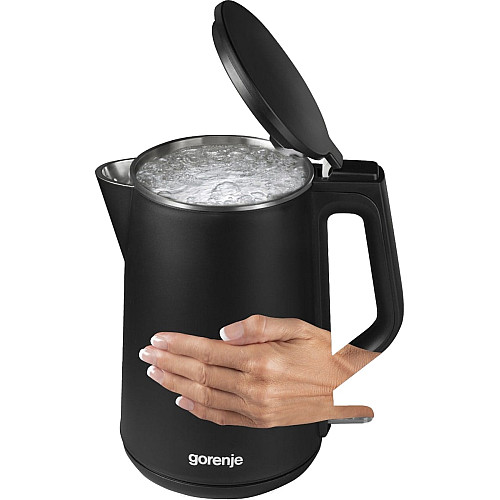 Электрочайник Gorenje, 1,5л, 2,200 Вт, корпус-нержав., Strix, матовый, черный