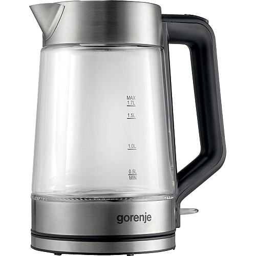 Електрочайник Gorenje 1.7л, 2,200 Вт, strix контроль, скло, нерж