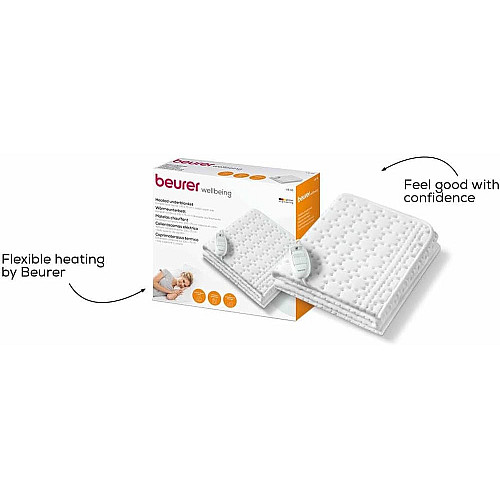 Електропростирадло Beurer, від мережі, 130х75см, 50Вт, 3 режими, бавовна, фліс, білий