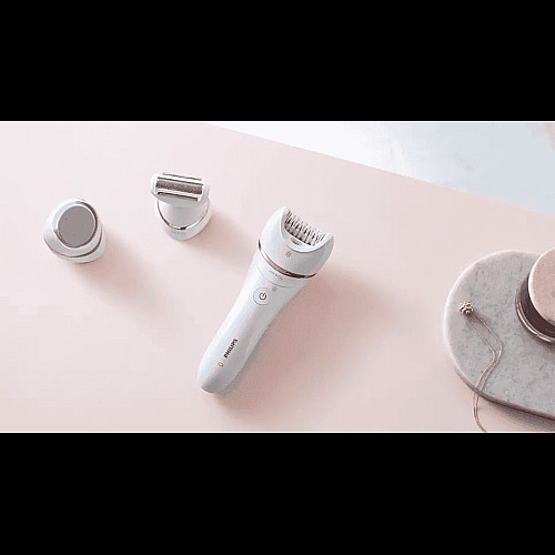 Эпилятор Philips Epilator Series 8000 дисковый, аккумуляторный, пинцет.-32, влажн.+сух., насадок-5, бело-розовый