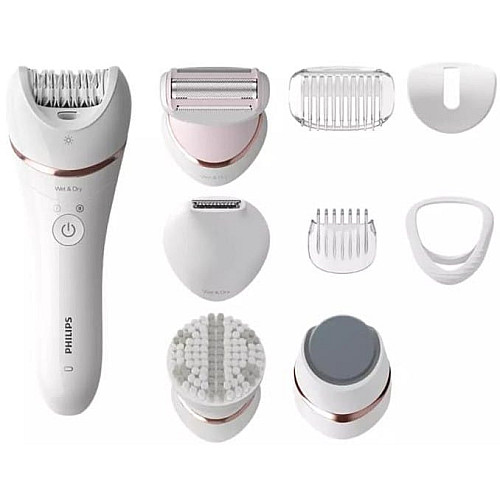 Эпилятор Philips 8000 series дисковый, аккумуляторный, пинцет.-32, влажн.+сух., насадок-8, с подсветкой, белый