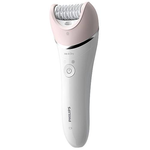 Епілятор Philips 8000 series дисковий, акумуляторний , пінцет.-32, волог.+сух., насадок-6, з підсвіткою, біло-рожевий