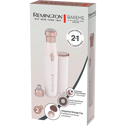 Триммер Remington, для носа и уши бороды, сеть+акум., насадок-2, сталь, розовый