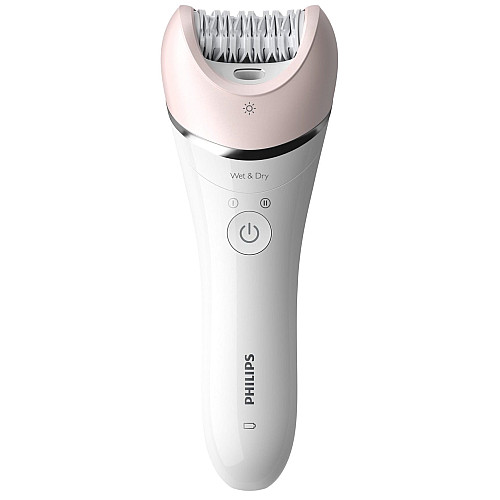 Епілятор Philips 8000 series дисковий, акумуляторний , пінцет.-32, волог.+сух., насадок-6, з підсвіткою, біло-рожевий