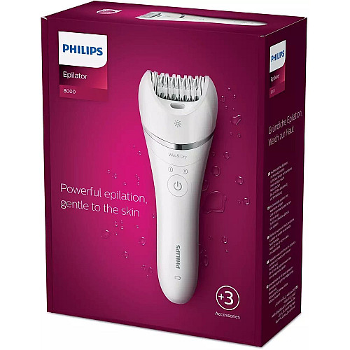Епілятор Philips 8000 series дисковий, акумуляторний , пінцет.-32, волог.+сух., насадок-2, з підсвіткою, білий