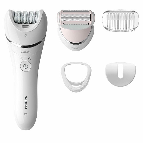 Эпилятор Philips 8000 series дисковый, аккумуляторный, пинцет.-32, влажн.+сух., насадок-4, с подсветкой, белый