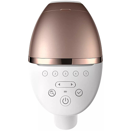Фотоэпилятор Philips Lumea IPL 9900 Series, аккумуляторный, кол-во вспышки.-450000, 2-4 см2, насадок-3, футляр, бело-золотой.