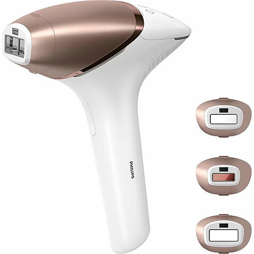 Фотоэпилятор Philips Lumea IPL 9900 Series, аккумуляторный, кол-во вспышки.-450000, 2-4 см2, насадок-3, футляр, бело-золотой.