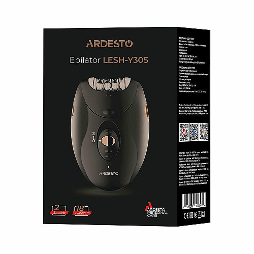 Епілятор ARDESTO LESH-Y305 пінцетний, акумул., пінцет.-18, сух., насадок-1, чорний