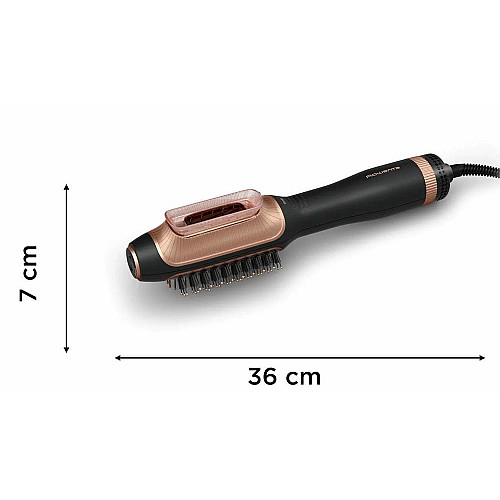 Фен-щетка Rowenta Reverso Dry&Brush 2в1, 1200Вт, 3 режима, иониз-я, холл. обдув, насадок-2, керамика, черно-золотистый.
