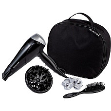 Фен Remington Style Edition, 2200Вт, 3 режими, іоніз-я, хол. обдув, дифузор, гребінець, резинка, кейс, чорно-сірий