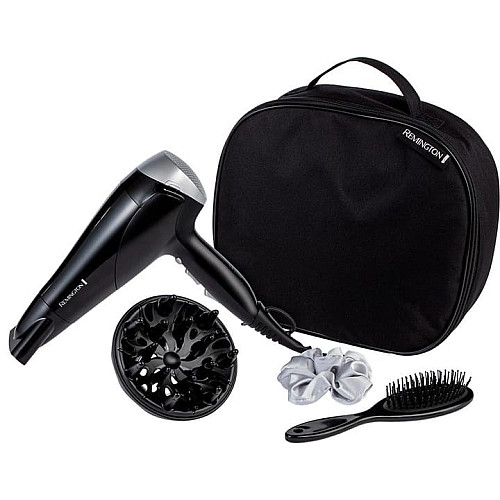 Фен Remington Style Edition, 2200Вт, 3 режима, иониз-я, холл. обдув, диффузор, расческа, резинка, кейс, черно-серый