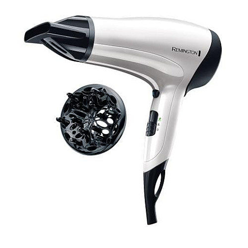 Фен Remington Power Volume 2000, 2000Вт, 3 режима, диффузор, турмалиновая иониз-я, холл. обдув, белый