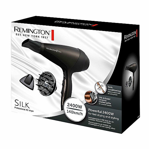 Фен Remington Silk, 2400Вт, 3 режима, диффузор, иониз-я, холл. обдув, коричневый
