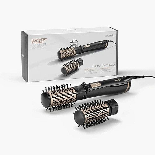 Фен-щетка Babyliss Big Hair Dual 1000, 1000Вт, 2 режима, холл. обдув, оборот. насадок, 2 насадки, черный