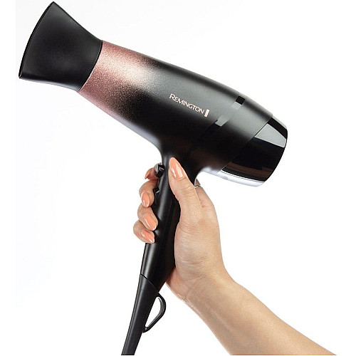 Фен Remington Rose Shimmer, 2200Вт, 3 режима, диффузор, иониз-я, холл. обдув, черно-розовый