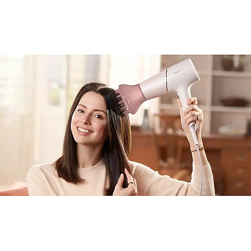 Фен Philips 5000 Series, 2300Вт, 3 режими, дифузор, іоніз-я, хол. обдув, біло-рожевий