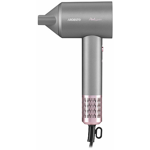 Фен ARDESTO Pink Touch, 1600Вт, 2 скорости, 3темп.режимы, ионизация, диффузор, магнитные насадки, серый+розовый