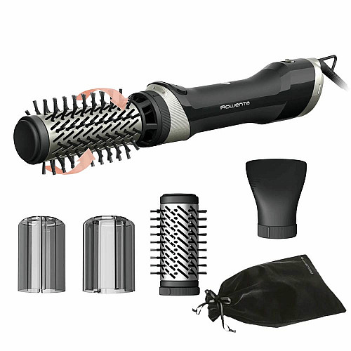 Фен-щетка Rowenta Brush Active, 1000Вт, 3 режима, иониз-я, холл. обдув, оборот. насадка, 3 насадки, керамика, черный