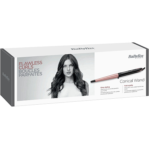 Плойка Babyliss Rose Quartz, конусна, 64Вт, темп.режимів-6, D -13-25mm, 160-210С, кераміка, чорно-рожевий