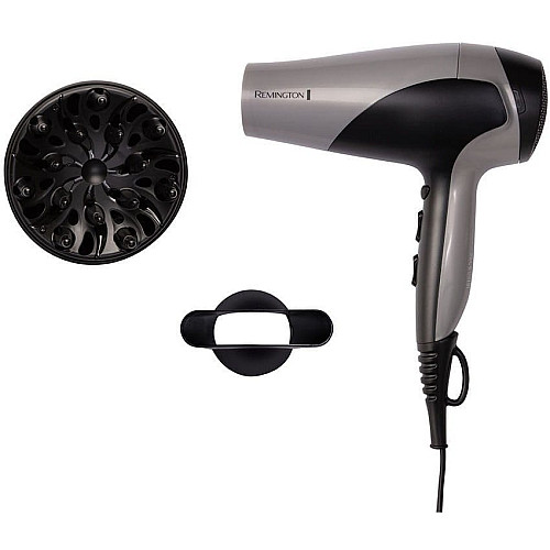 Фен Remington Ionic Dry, 2200Вт, 3 режима, диффузор, турмалиновая иониз-я, холл. обдув, серо-черный