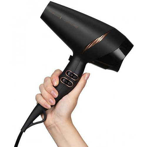 Фен Remington Supercare PRO 2200 AC motor, 2200Вт, 3 режима, диффузор, иониз-я, холл. обдув, черный