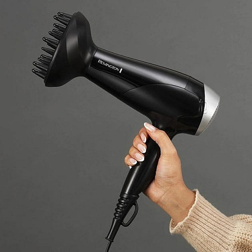 Фен Remington Style Edition, 2200Вт, 3 режима, иониз-я, холл. обдув, диффузор, расческа, резинка, кейс, черно-серый