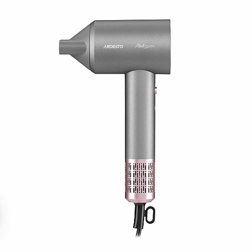 Фен ARDESTO Pink Touch, 1600Вт, 2 скорости, 3темп.режимы, ионизация, диффузор, магнитные насадки, серый+розовый