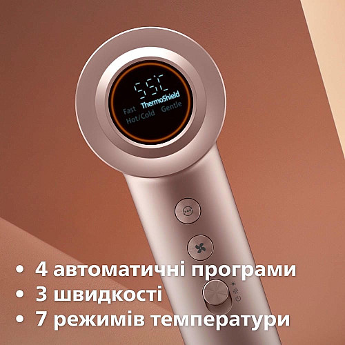 Фен Philips 8000 Series, 1400Вт, 3 режима, ионизация, холл. обдув, турборежим, розовый