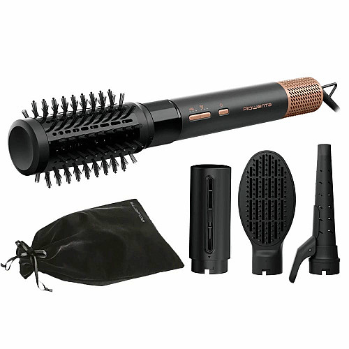 Фен-щетка Rowenta Air Shape, 1300Вт, 3 режима, иониз-я, холл. обдув, 4 насадки, керамика, черно-золотой