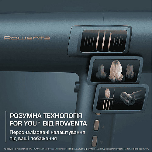 Фен Rowenta Maestria For you, 1800Вт, 3 режима, диффузор, иониз-я, холл. обдув, дисплей, синий