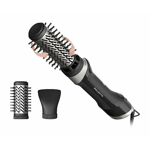 Фен-щетка Rowenta Brush Active, 1000Вт, 3 режима, иониз-я, холл. обдув, оборот. насадка, 3 насадки, керамика, черный