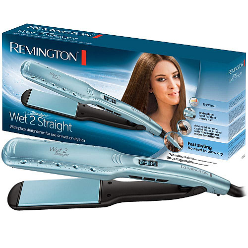 Випрямляч Remington Wet 2 Straight, 62Вт, темп.режимів-10, 140-230С, дисплей, кераміка, блакитний