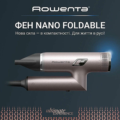Фен Rowenta T-Shape Maestria Nano Foldable, 1700Вт, 3 режима, иониз-я, холл. обдув, кейс, розовый