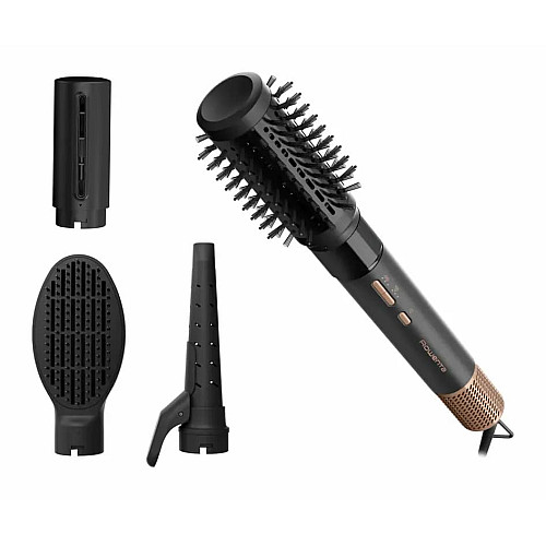 Фен-щетка Rowenta Air Shape, 1300Вт, 3 режима, иониз-я, холл. обдув, 4 насадки, керамика, черно-золотой