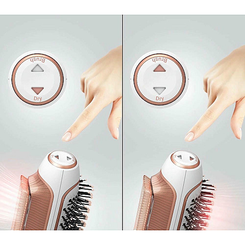 Фен-щетка Rowenta Reverso Dry&Brush 2в1, 1200Вт, 3 режима, иониз-я, холл. обдув, насадок-2, керамика, бело-золотистый.