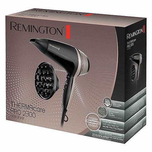 Фен Remington Thermacare Pro, 2100Вт, 3 режима, диффузор, турмалиновая иониз-я, холл. обдув, черно-коричневый
