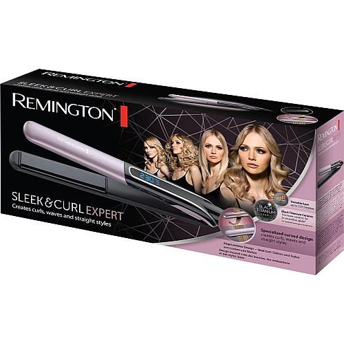 Выпрямитель Remington Sleek&Curl Expert, 45Вт, темп. режимов-9, 150-230С, дисплей, керамика, титан, сиренево-черный