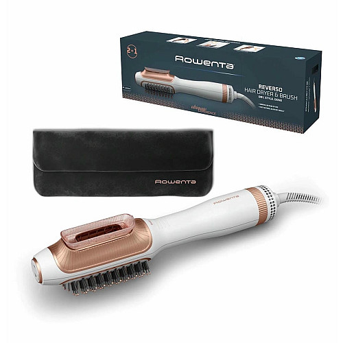 Фен-щетка Rowenta Reverso Dry&Brush 2в1, 1200Вт, 3 режима, иониз-я, холл. обдув, насадок-2, керамика, бело-золотистый.