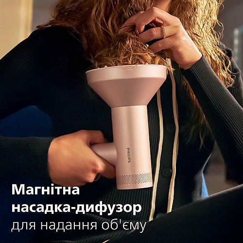Фен Philips 8000 Series, 1400Вт, 3 режима, ионизация, холл. обдув, турборежим, розовый