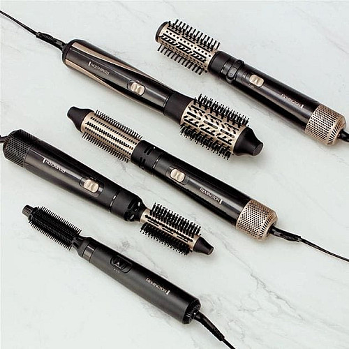Фен-щетка Remington Blow Dry&Style Caring, 1000Вт, 2 режима, иониз-я, холл. обдув, чехол, керамика, черно-золотой