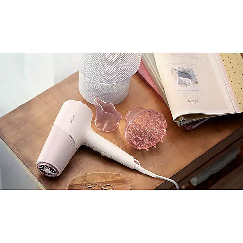 Фен Philips 5000 Series, 2300Вт, 3 режими, дифузор, іоніз-я, хол. обдув, біло-рожевий