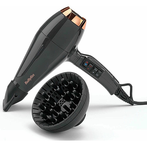 Фен Babyliss Air Pro, 2200Вт, 2 режима, диффузор, иониз-я, холл. обдув, черный