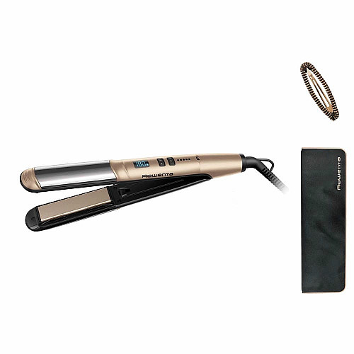 Выпрямитель Rowenta Glam & Shine 2в1, темп. режимов-8, 140-210С, дисплей, керамика, золотой