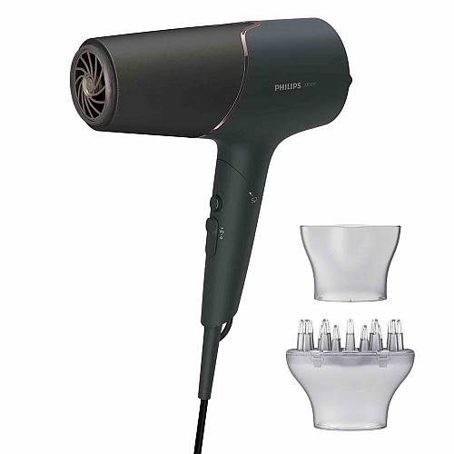 Фен Philips 5000 Series, 2300 Вт, 3 режима, диффузор, иониз-я, холл. обдув, черный